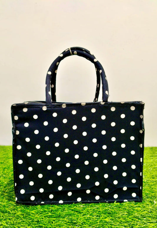 navy blue with white dot lunch bag