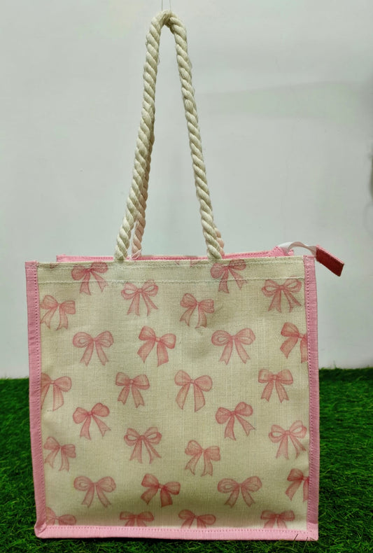pink bow printed  hand bag